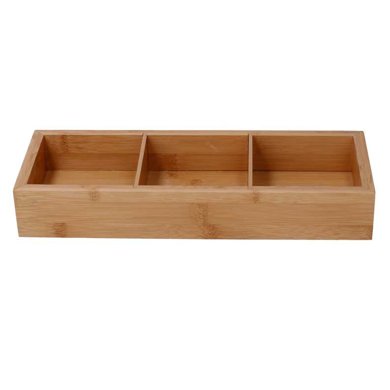 Cassetto in bambù con 3 scomparti, naturale, rettangolare 30,5x11h4,8 cm
