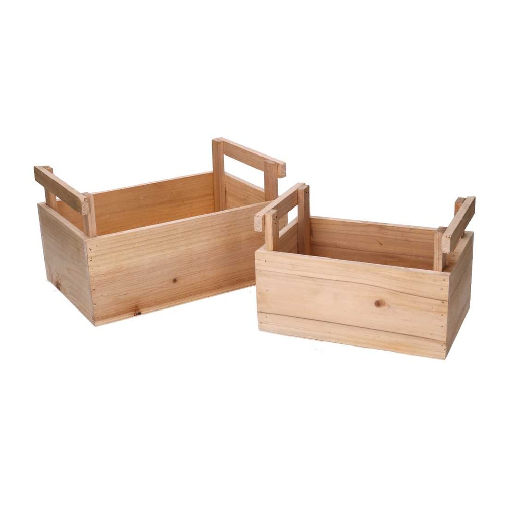 Cassetto in Legno Rettangolare Naturale con Manici - 26,5x18h15 cm