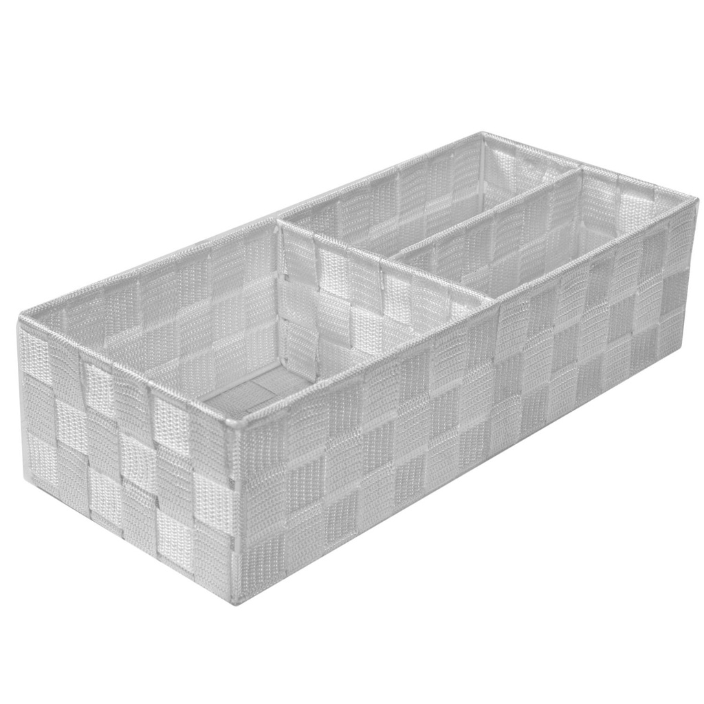 Cassetto Organizzatore in Poliestere Bianco con 3 Scomparti - 37x17x10 cm