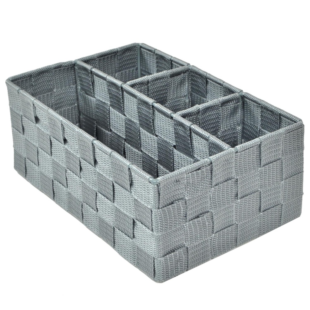 Cassetto grigio in poliestere con 4 scomparti, 26x17x10 cm