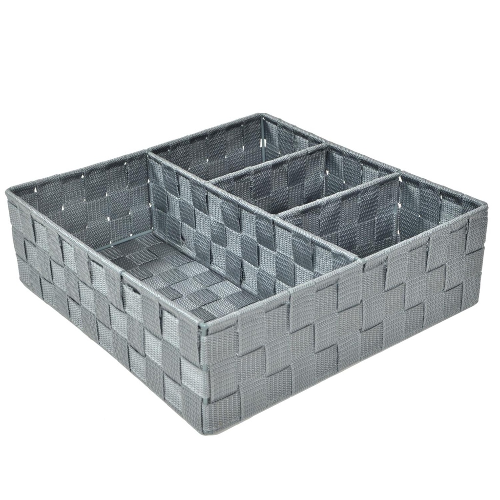 Cassetto Grigio Quadrato con 4 Scomparti 32x32x10 cm