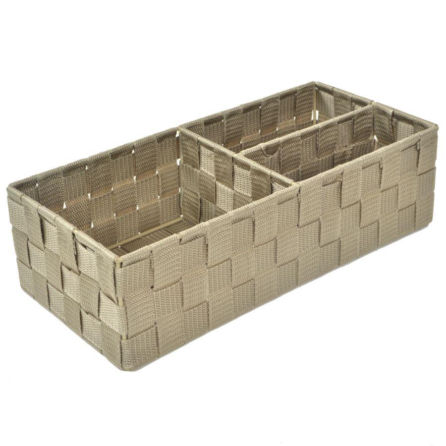 Cassetto Organizzatore in Poliestere Tortora a 3 Scomparti 37x17x10 cm