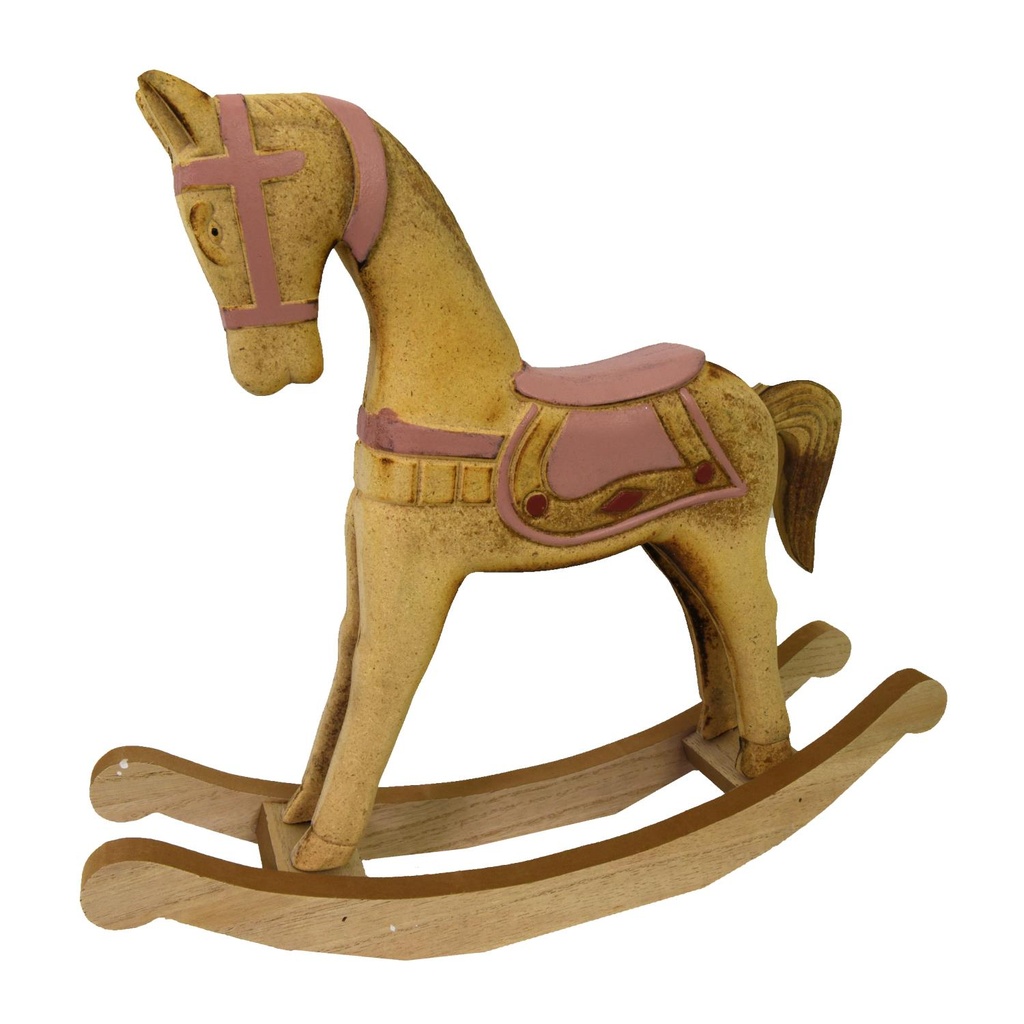 Cavallo a Dondolo in Legno Rosa e Marrone cm38x8h33,5
