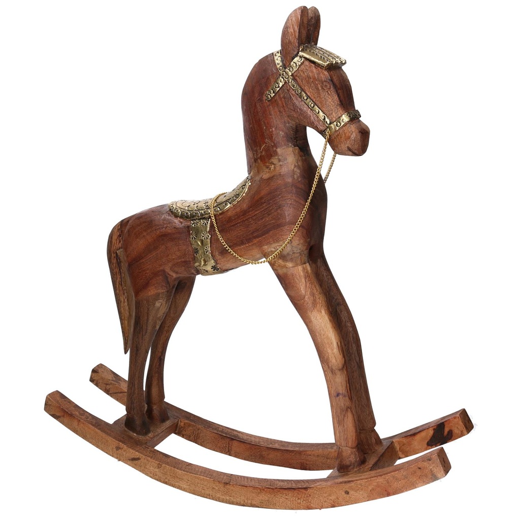 Cavallo in Legno Rivestito in Metallo Oro 40x11x46 cm