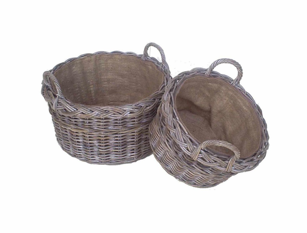 Cesta tonda in rattan con fodera in juta - cm57h30-40