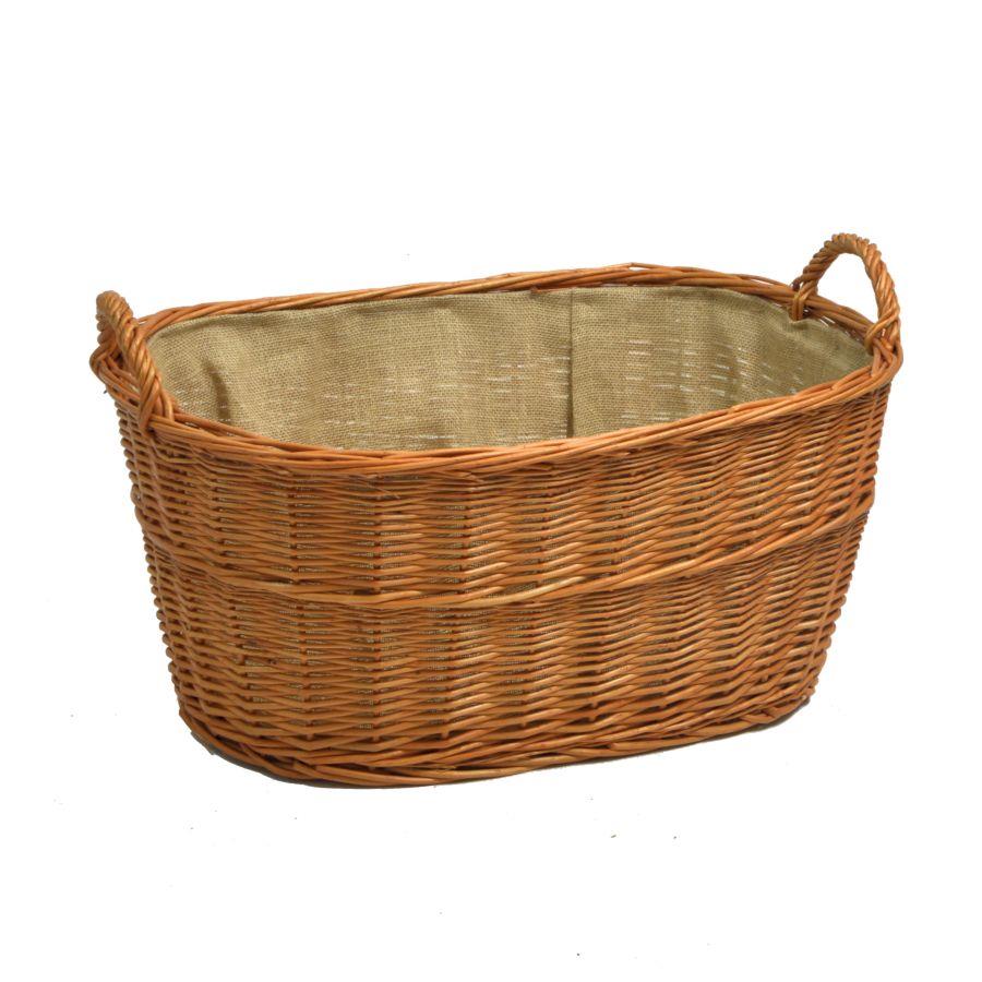 Cesta portalegna vimini europeo 1^ misura con fodera juta ovale cm65x45h29-36