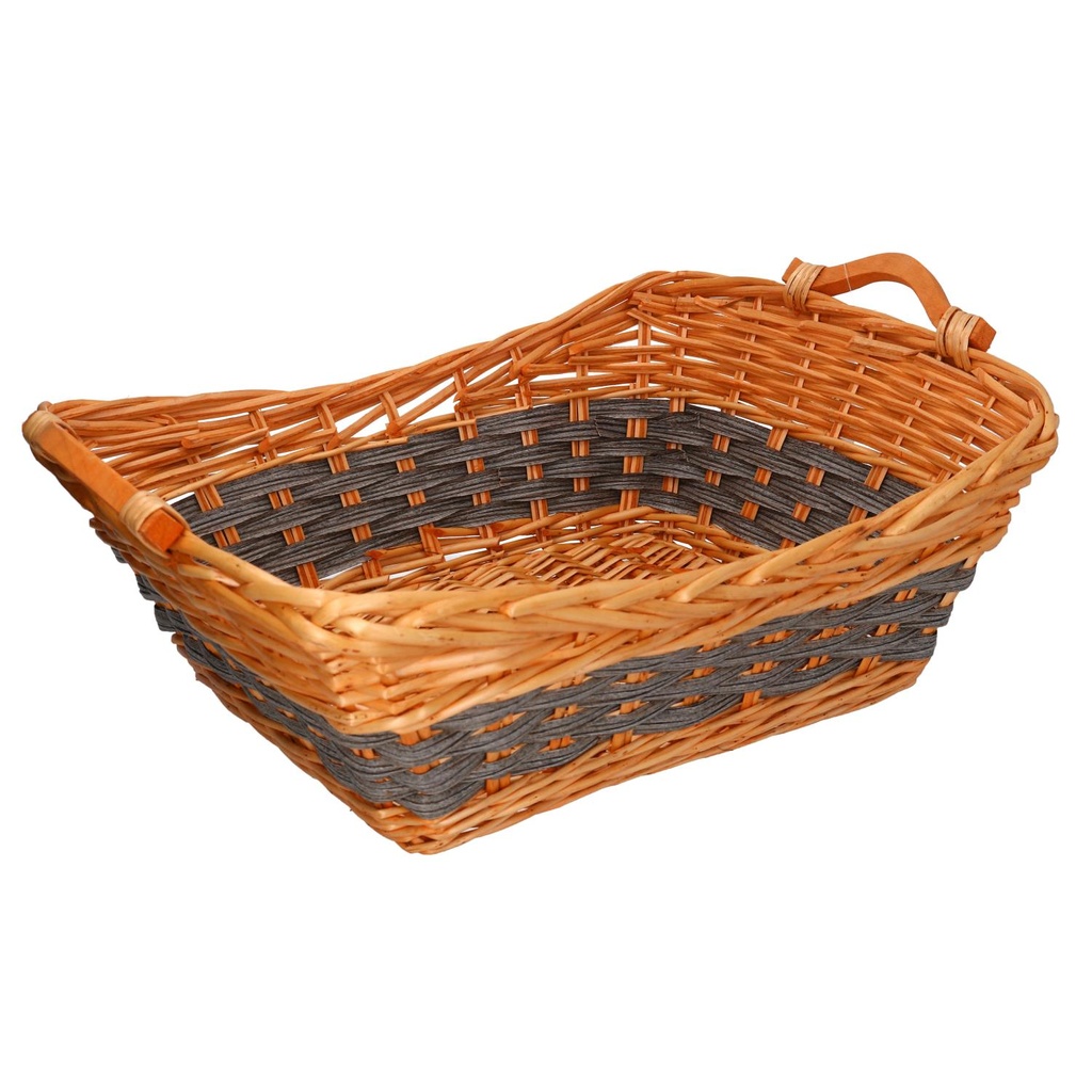 Cesta rettangolare in vimini miele e grigio 51x38x19 cm