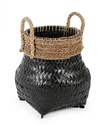 Cesto Deco Priscilla Nero S in Bambu' Intrecciato con Manici in Corda