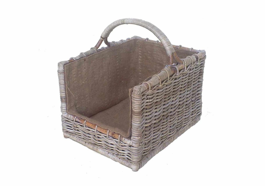 Cesto portalegna in legno dritto con fodera in juta cm50x38h33-47