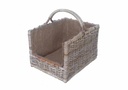 Cesto portalegna in legno dritto con fodera in juta cm50x38h33-47