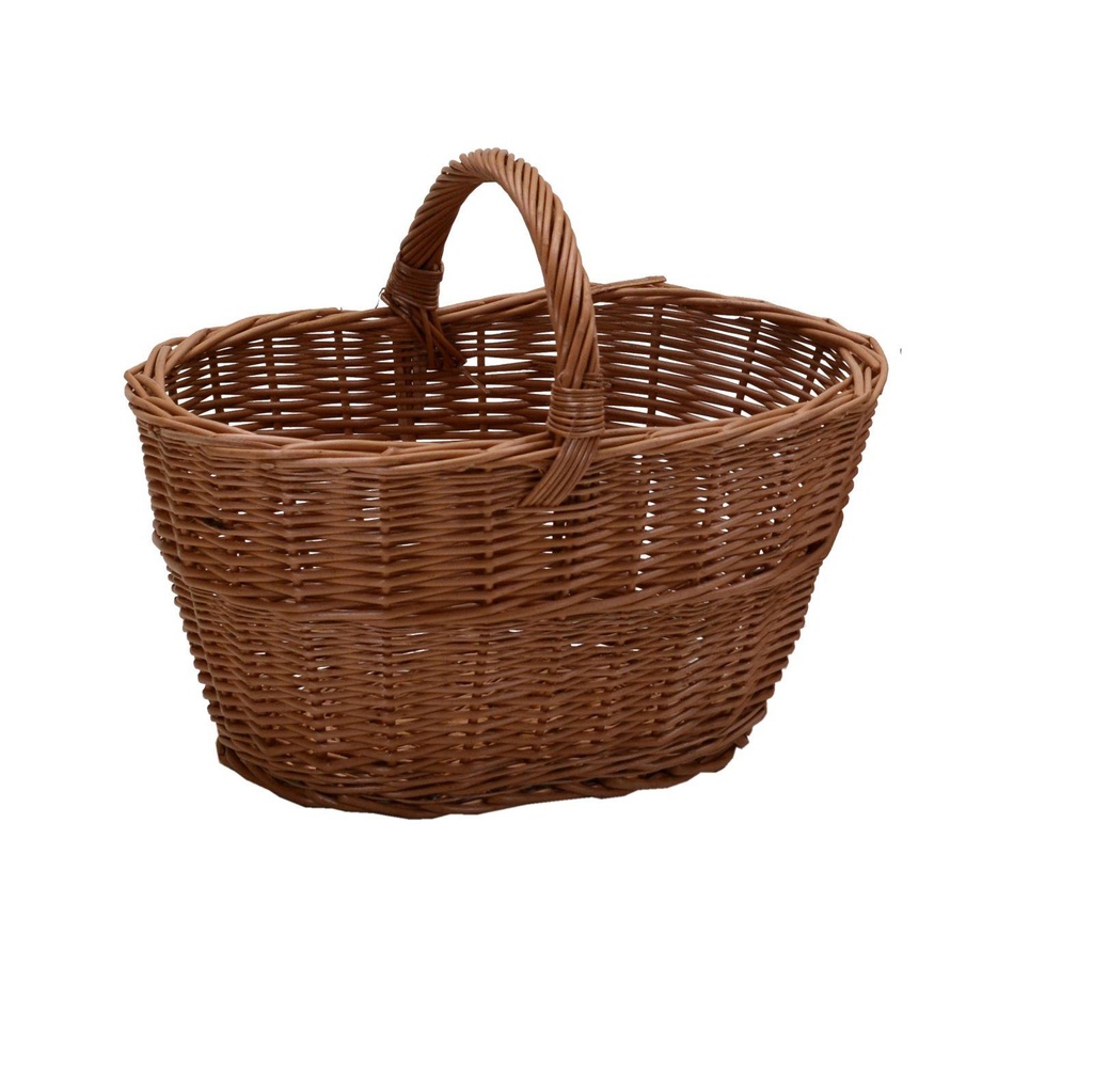 Cesto portalegna in vimini europeo, manico basso medio, 50x34h24/37 cm