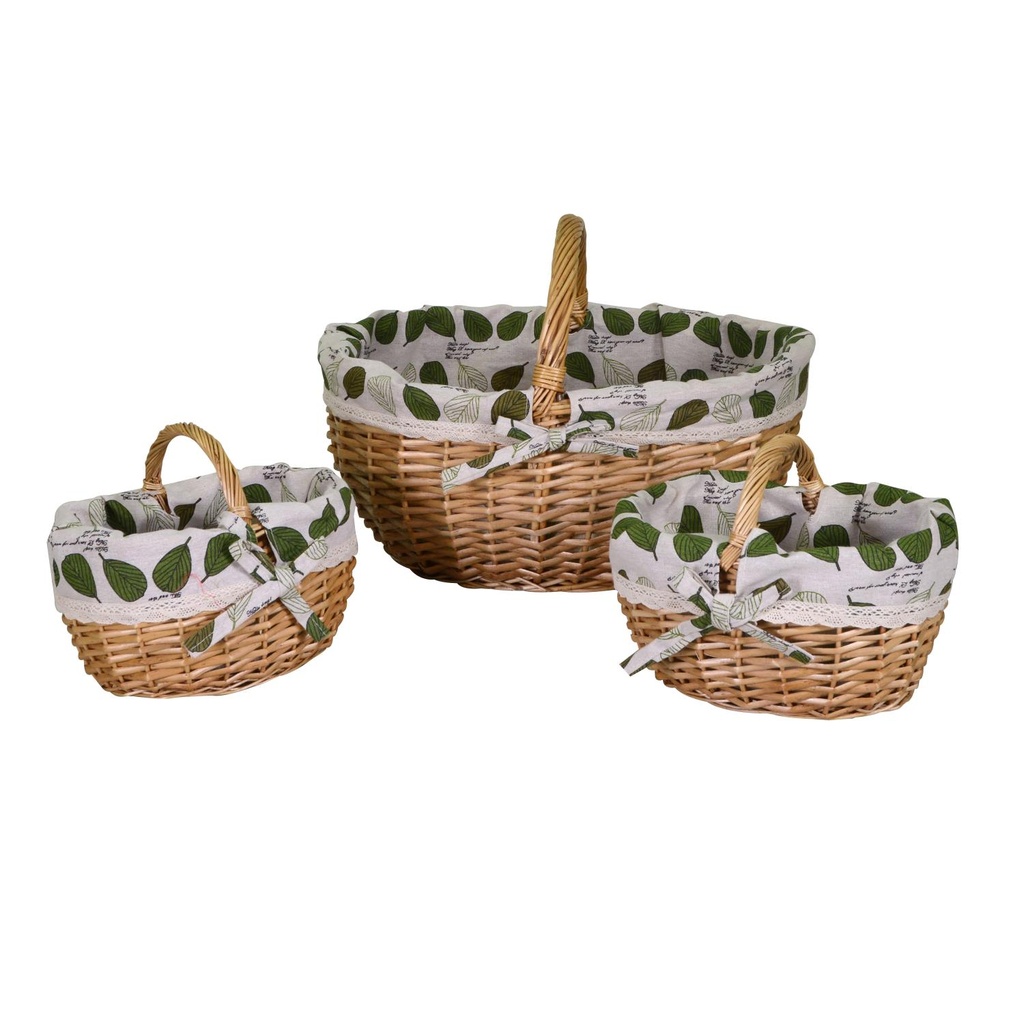 Cesto vimini 1-2 con 2 piccoli e foderanaturale ovale cm45x34h32