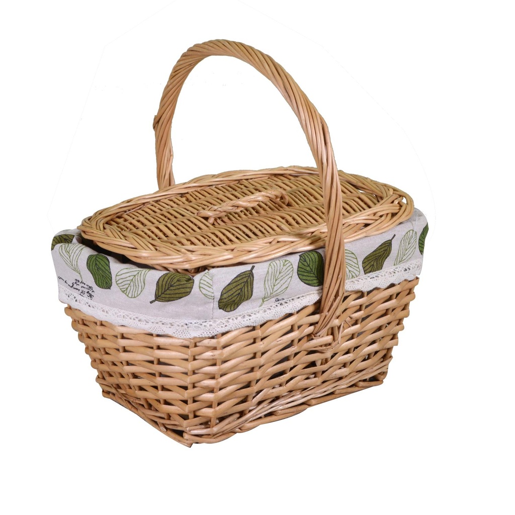 Cesto in vimini con fodera e coperchio ovale naturale cm30x21h16-30