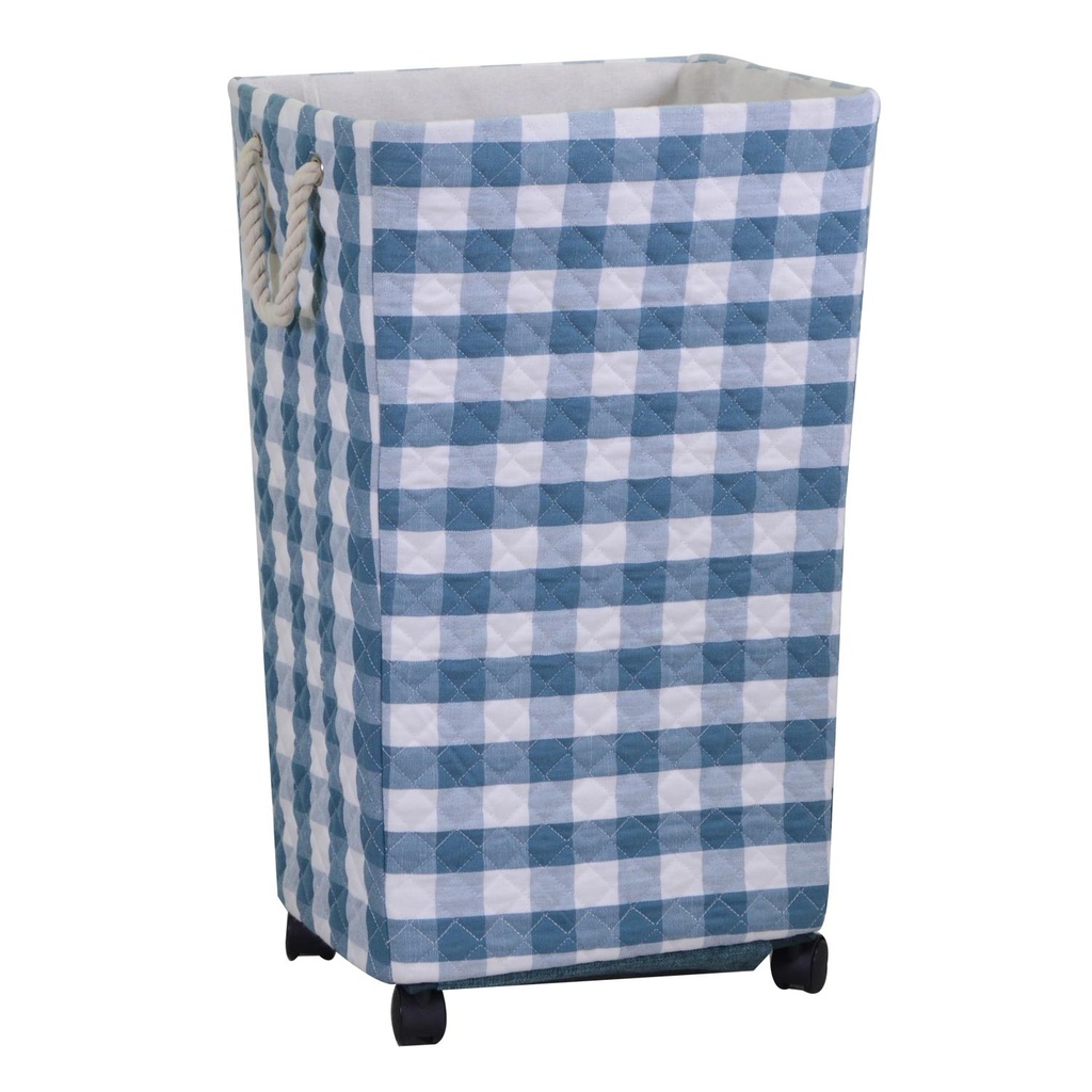 Cestone tessuto azzurro rettangolare con rotelle 40x30x70 cm