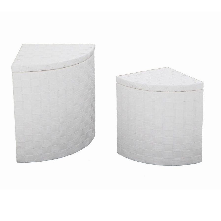 Cestone intrecciato in carta bianca con angoli 1-2, foderato, 40x40x53 cm
