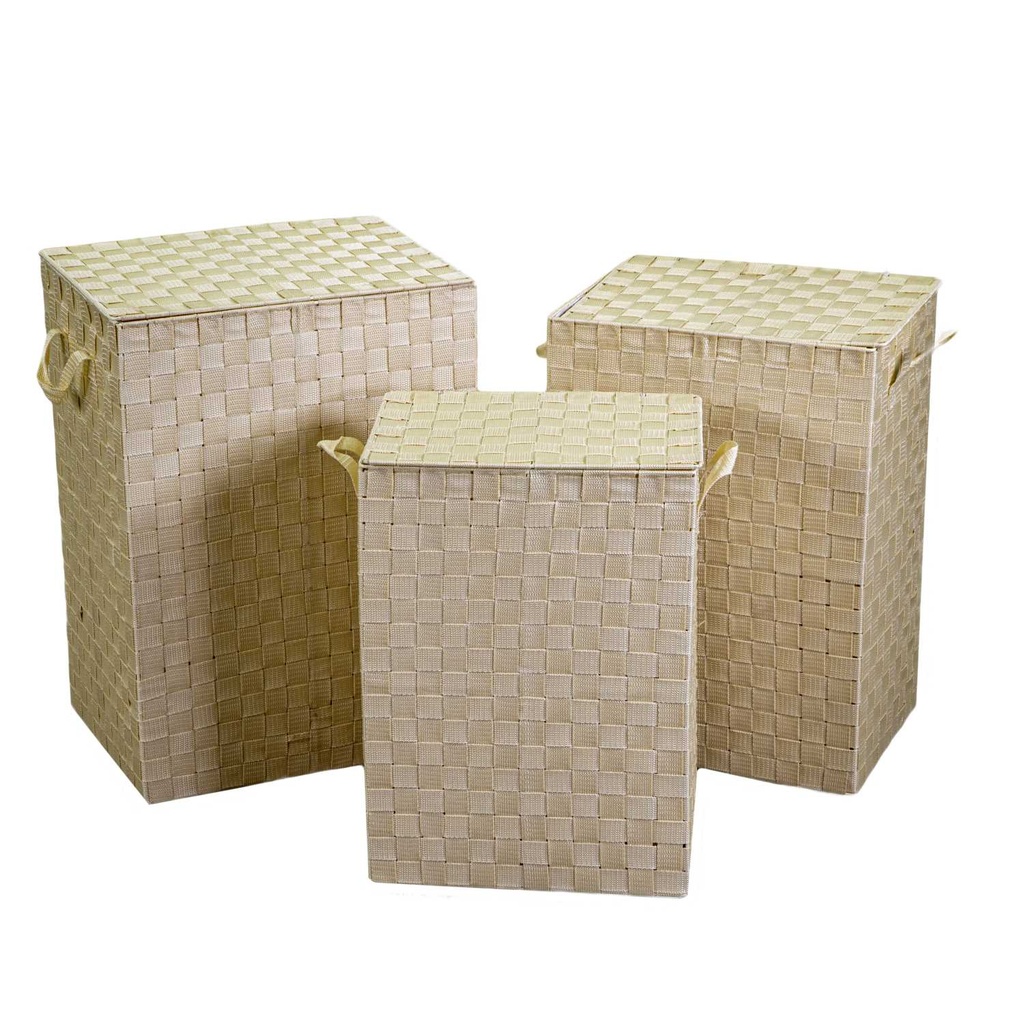 Cestone poliestere crema foderato rettangolare 40x30x55 cm