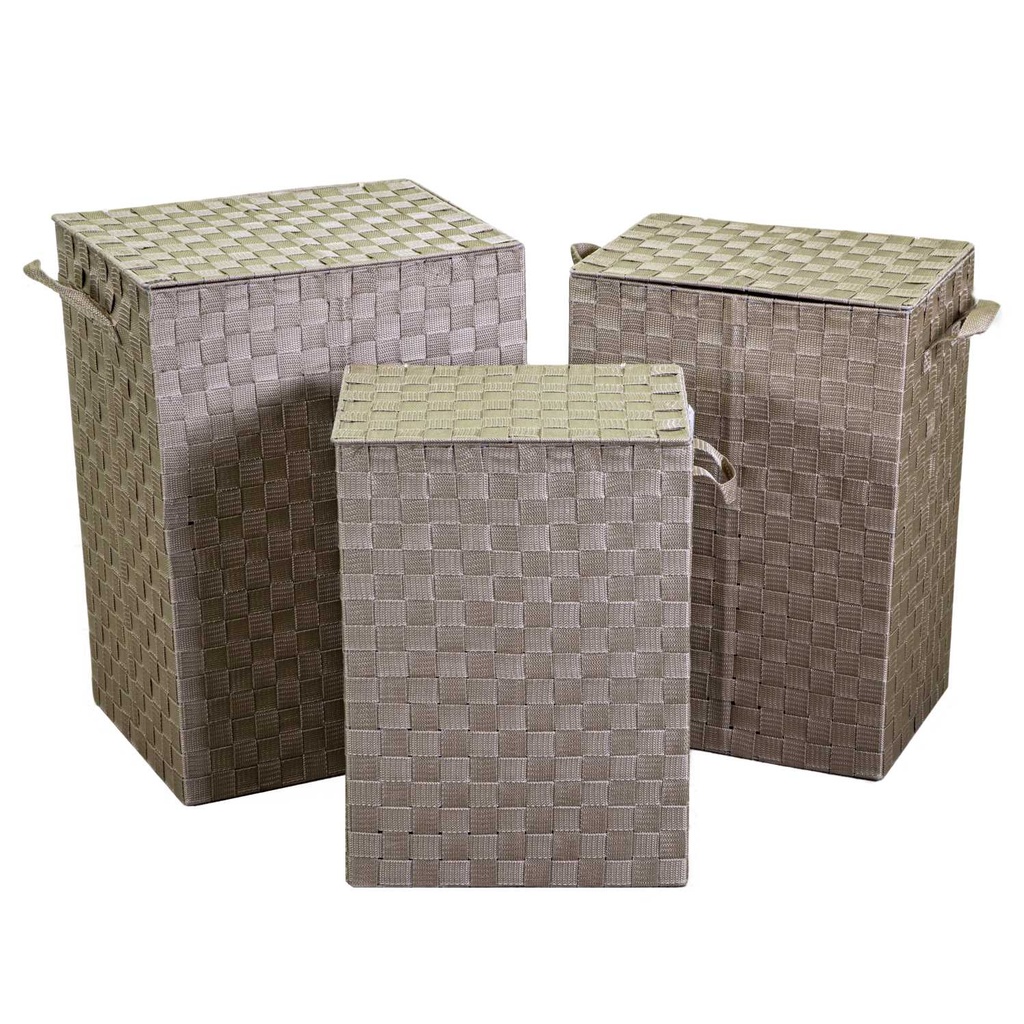 Set 3 cestoni poliestere tortora foderati 40x30x55 cm
