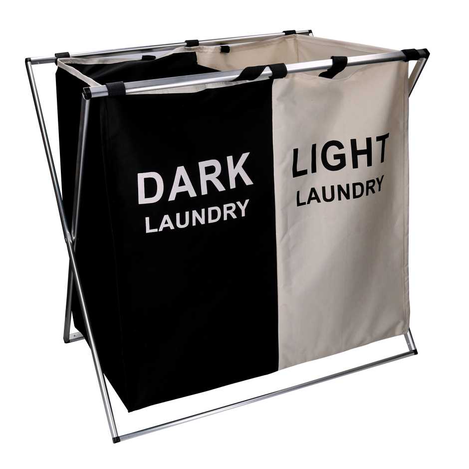 Cestone doppio pieghevole in tessuto bianco e nero 60x39h60