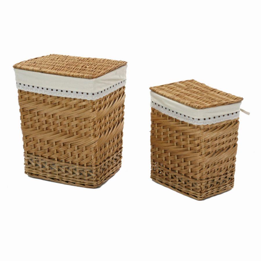 Cestone in vimini rettangolare con pizzo, 46x33x56 cm