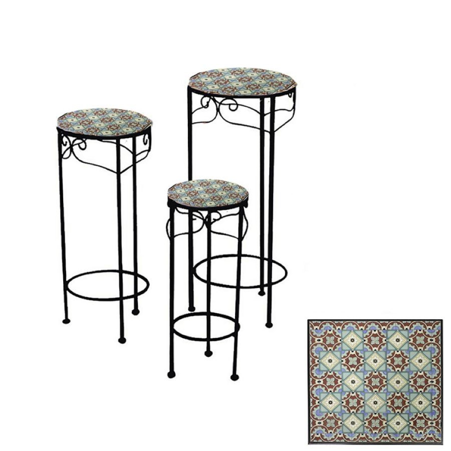 Colonnina mosaico in metallo Messina - Decorazione maiolicata - Diametro 20cm, Altezza 48,5cm