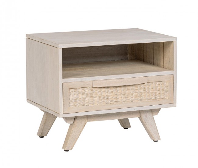 Comodino con 1 cassetto in legno di mango e rattan - Cod.0747058