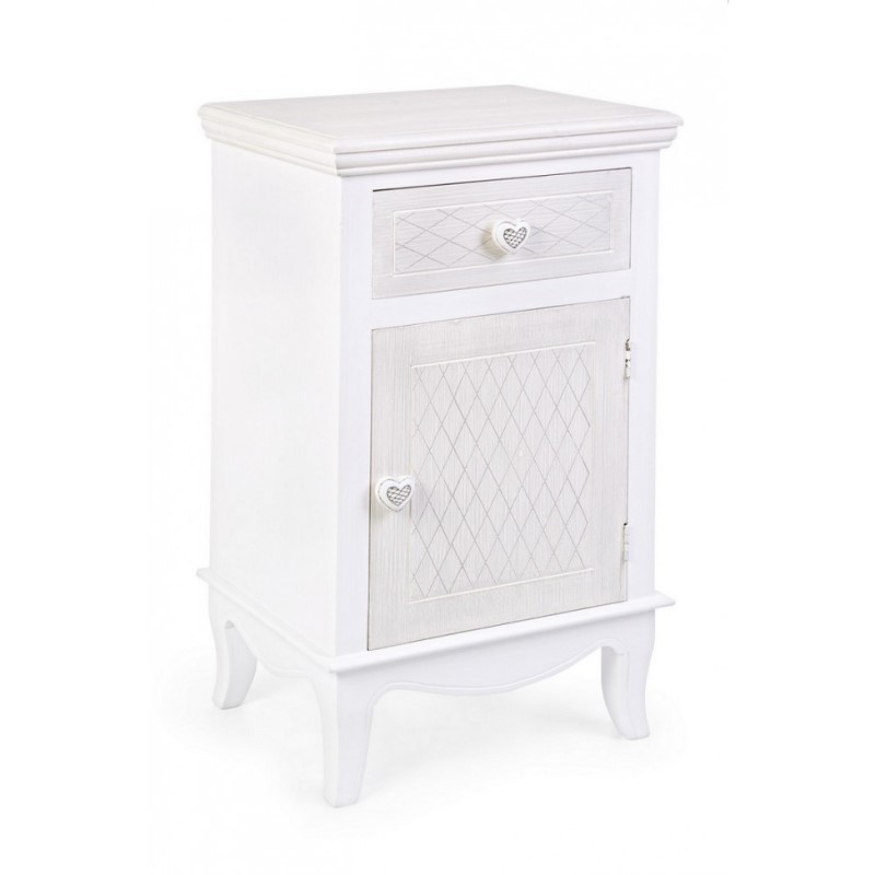 Comodino in MDF un anta un cassetto Bianco 40x32x h69,5 cm