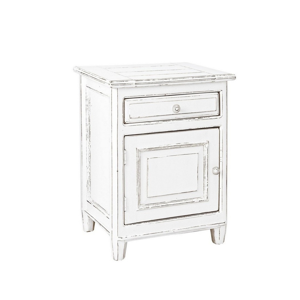 Comodino rustico con 1 anta e 1 cassetto, dimensioni 50x40x65 cm