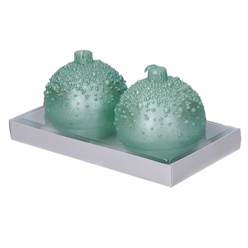 Confezione 2 pezzi candela paraffina sfera con bolle turchese ø7,5h7,5 cm