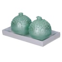 Confezione 2 pezzi candela paraffina sfera con bolle turchese ø7,5h7,5 cm