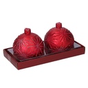 Confezione 2 pezzi candela paraffina sfera rosso ø7,5h7,5