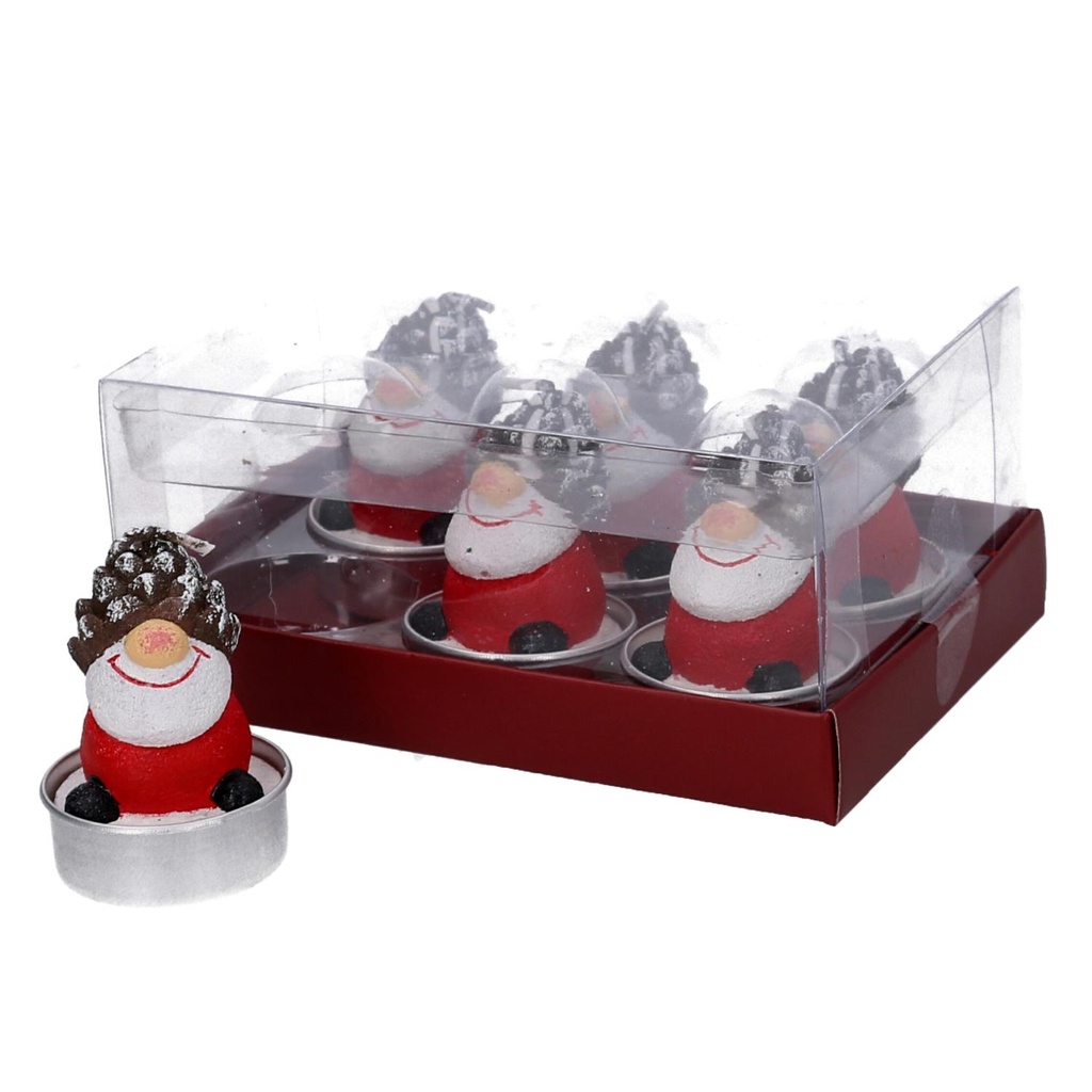 Confezione 6 pezzi candela paraffina pigna gnomo 13,5x6,5x9,5 cm