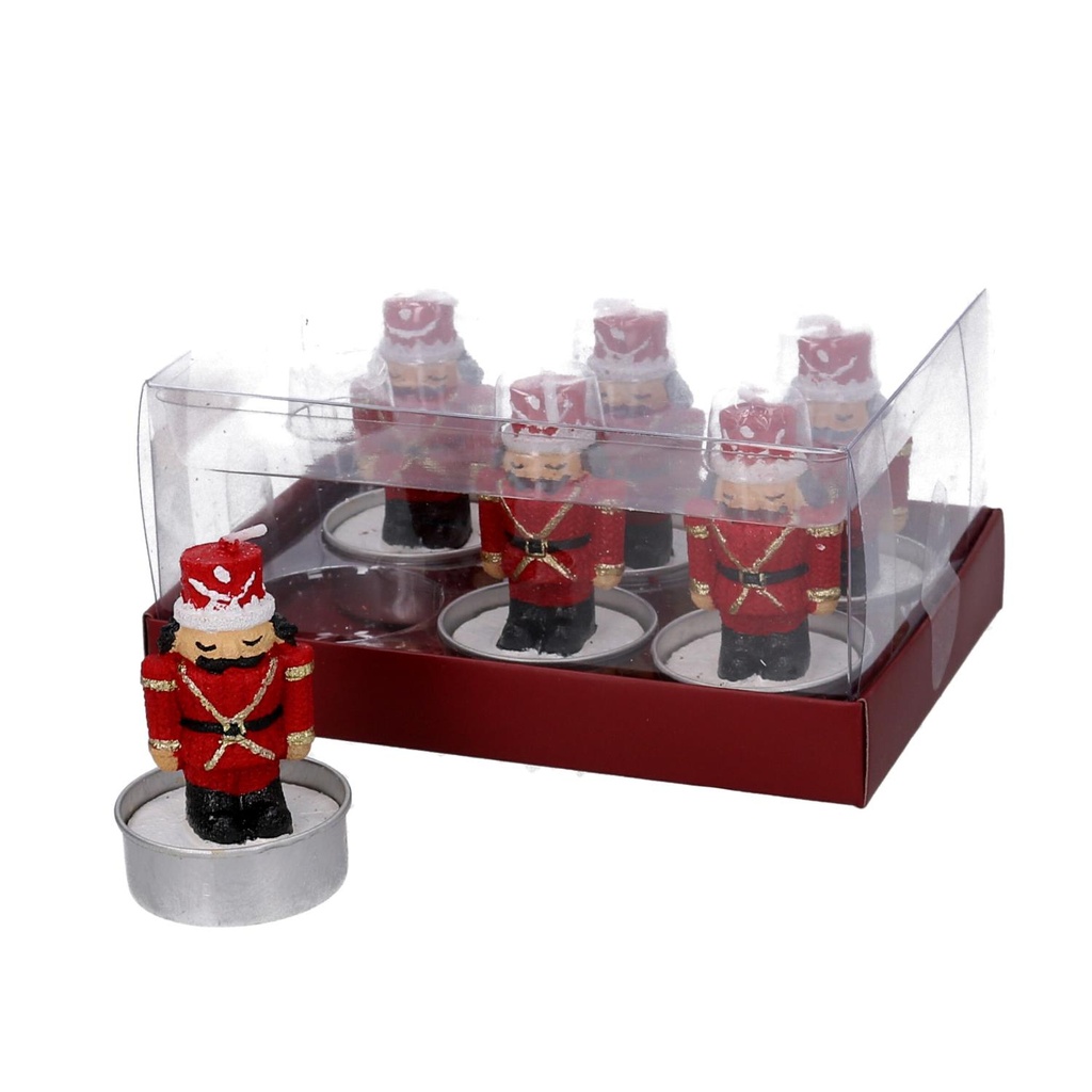 Confezione 6 pezzi candela paraffina schiaccianoci rosso 13,5x7x9,5 cm