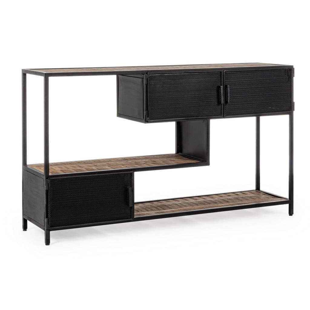 Consolle 3 ante e 3 ripiani Roderic stile industriale - 140x35x82 cm