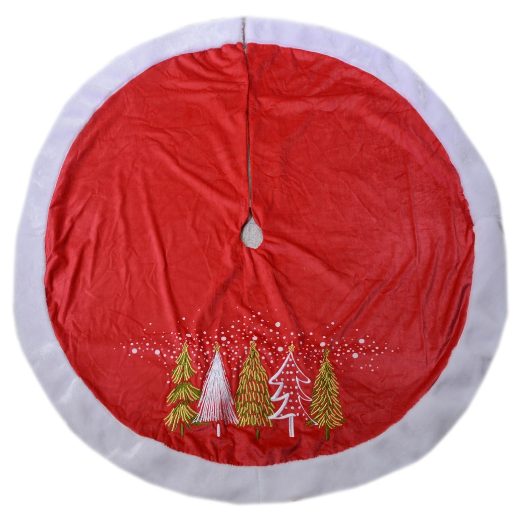 Copribase albero tessuto con alberi rossi 120x120 cm