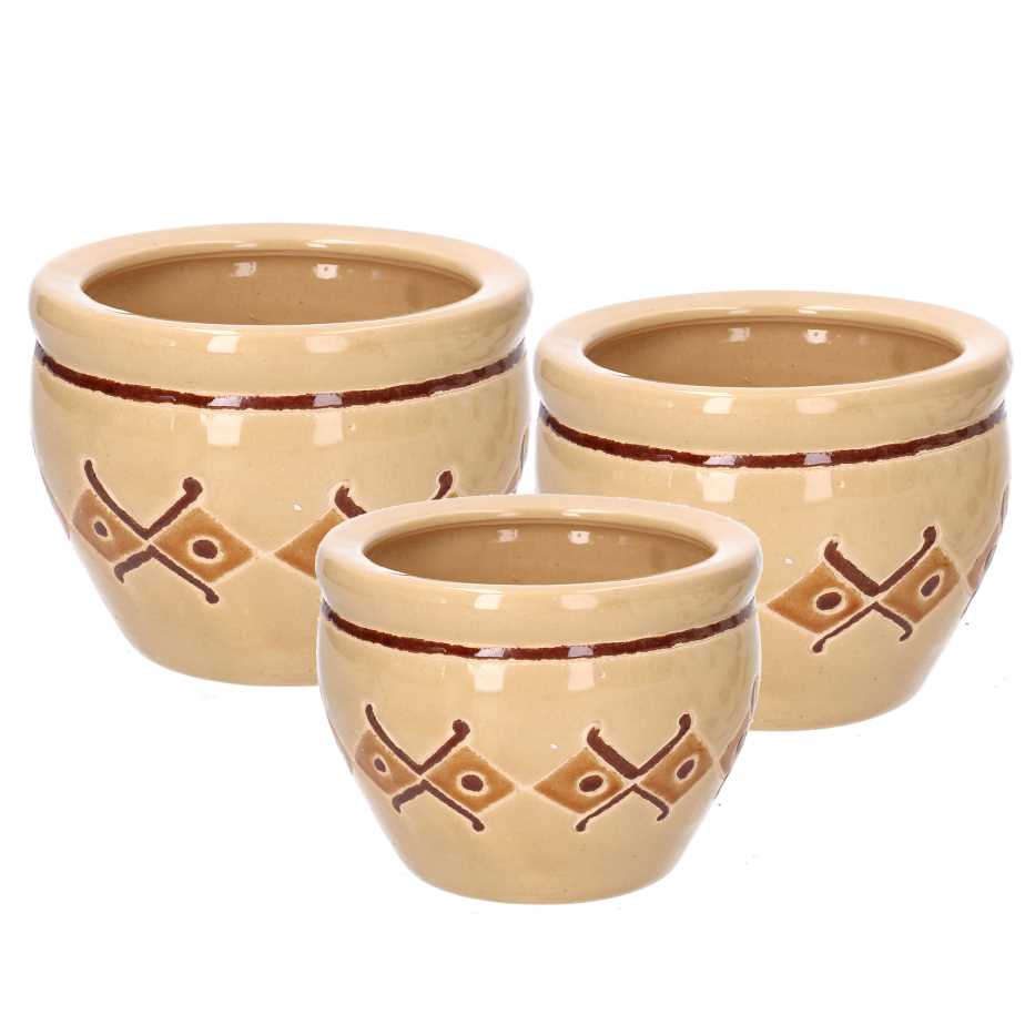 Coprivaso in ceramica crema con rombi 30x21 cm