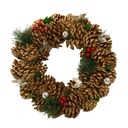 Coroncina con bacche rosse e pigne d'oro ø29cm h7,5cm