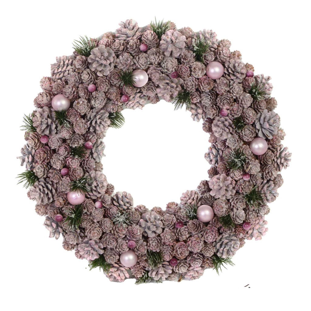 Coroncina con pigne rosa cmø30