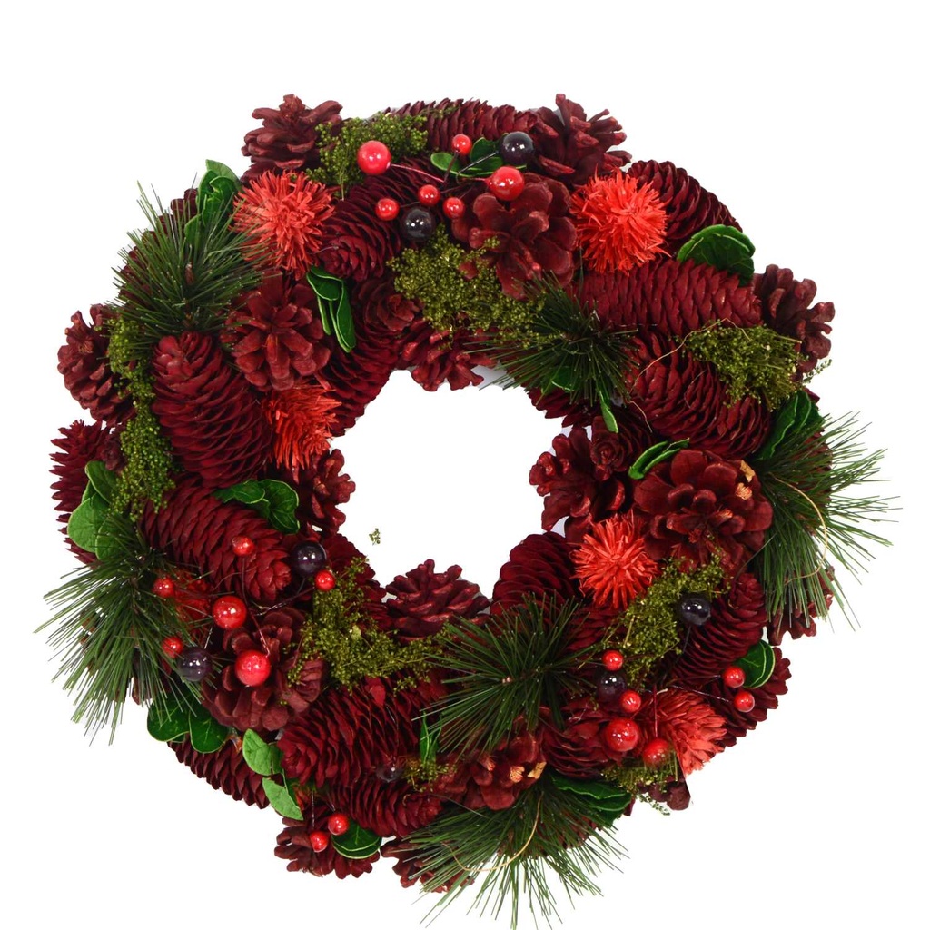 Coroncina rossa con pigne ø45 cm
