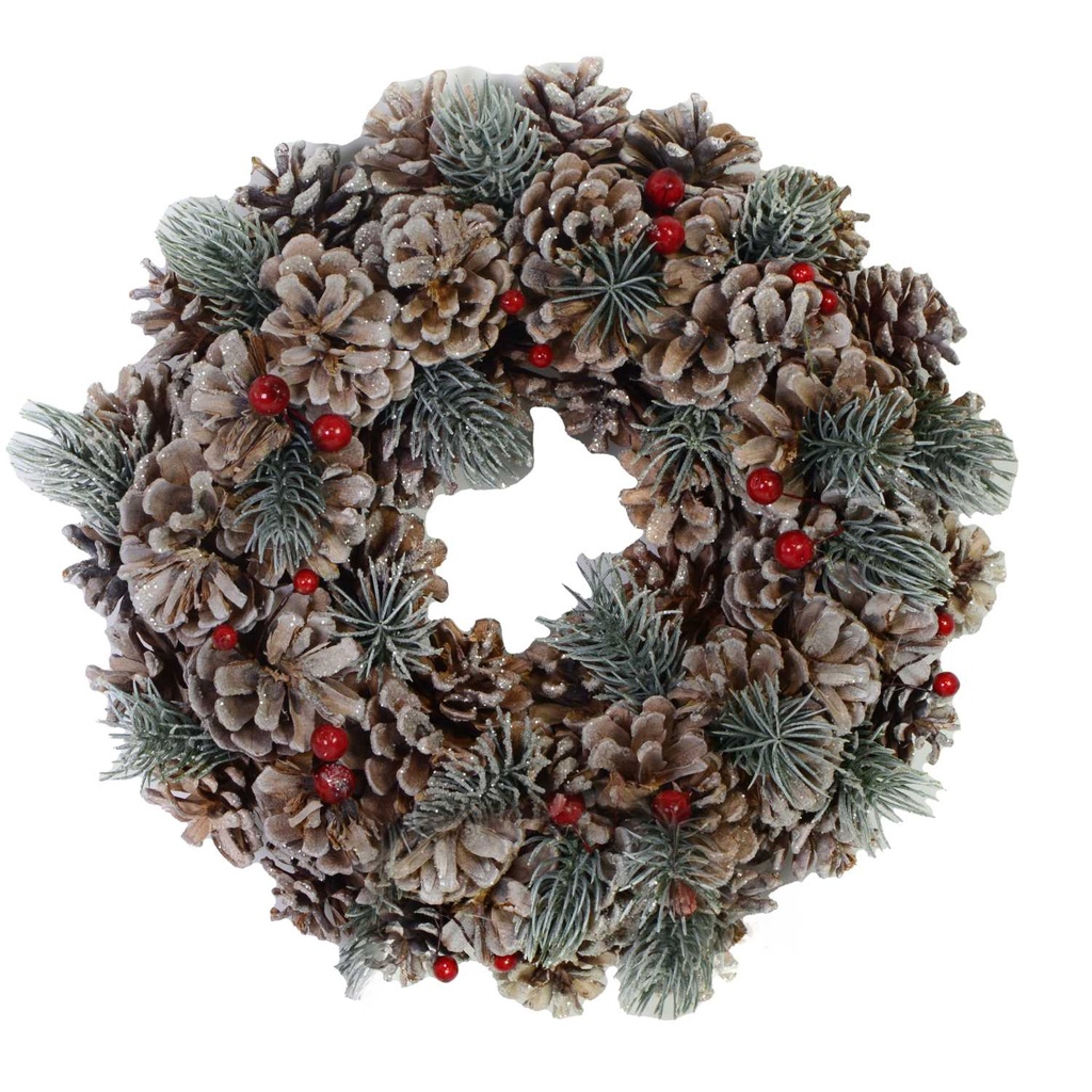 Coroncina glitter con bacche e pigne naturali ø45 cm