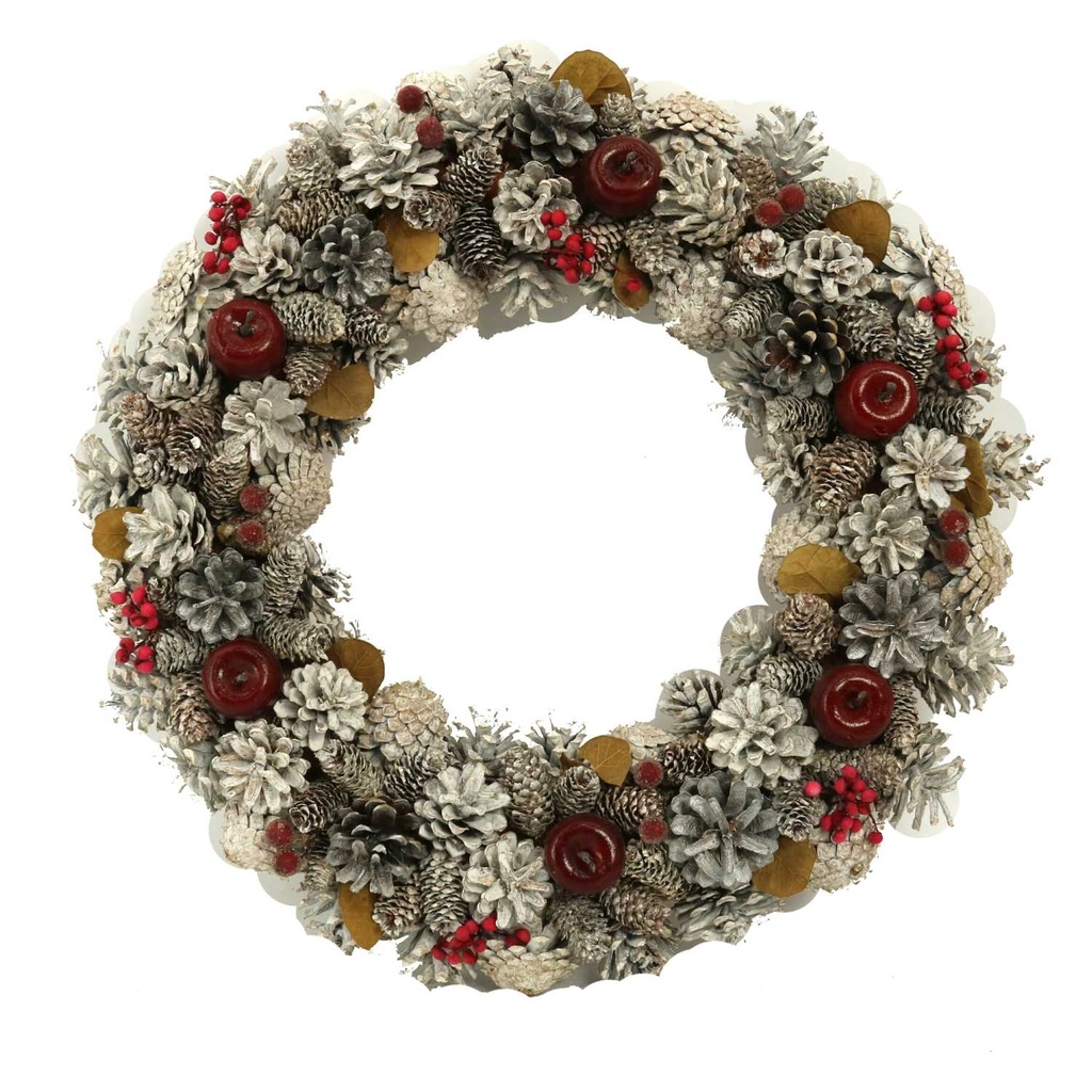 Coroncina innevata con mele ø45h8 cm