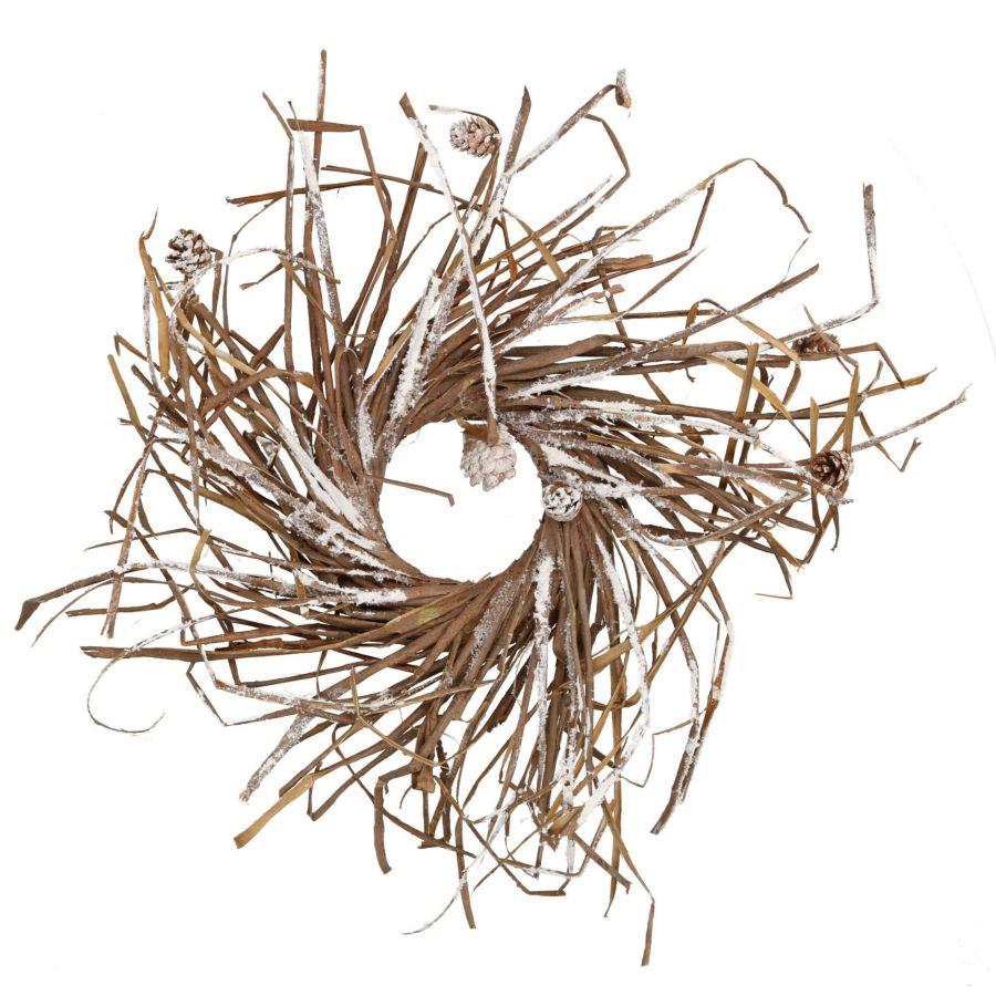 Coroncina Rattan Innevato Rami con Pigne Marrone 50x4 cm