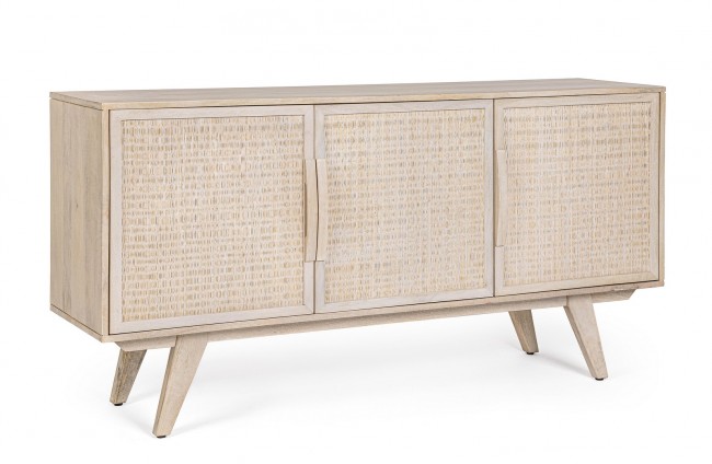 Credenza 3 Ante Sahana - Struttura in Legno di Mango - Verniciatura Bianca - Vano Porta con Mensola - Piedini da Assemblare - 155x40x80 cm