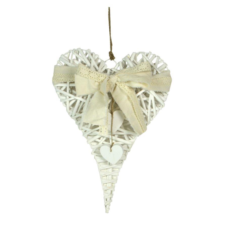Cuore Vimini Bianco con Fiocco 30x40x7 cm