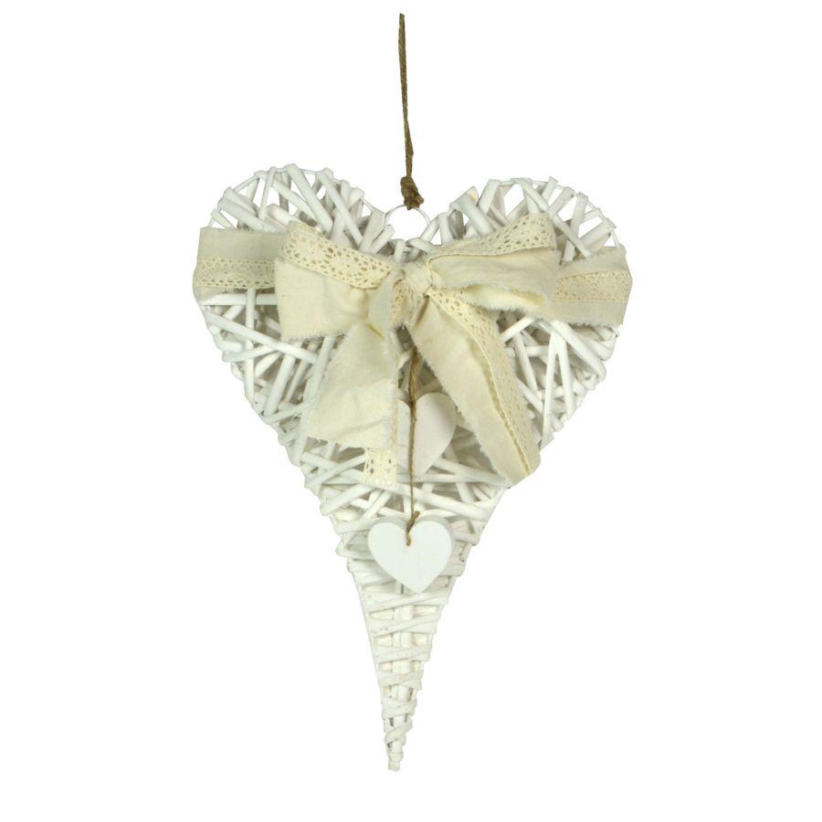 Cuore vimini bianco con fiocco 35x50x6 cm