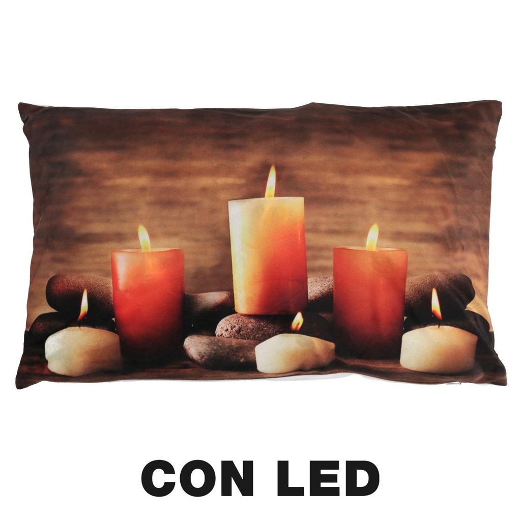 Cuscino tessuto candele led marrone 30x50 cm
