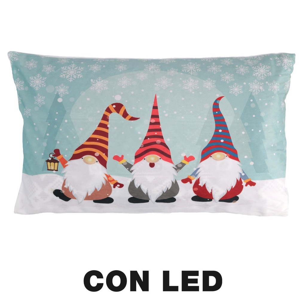 Cuscino tessuto gnomi azzurro con luci LED cm30x50