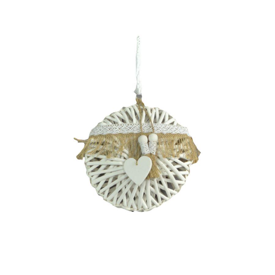 Decorazione in vimini bianca con pizzo ø26x7 cm