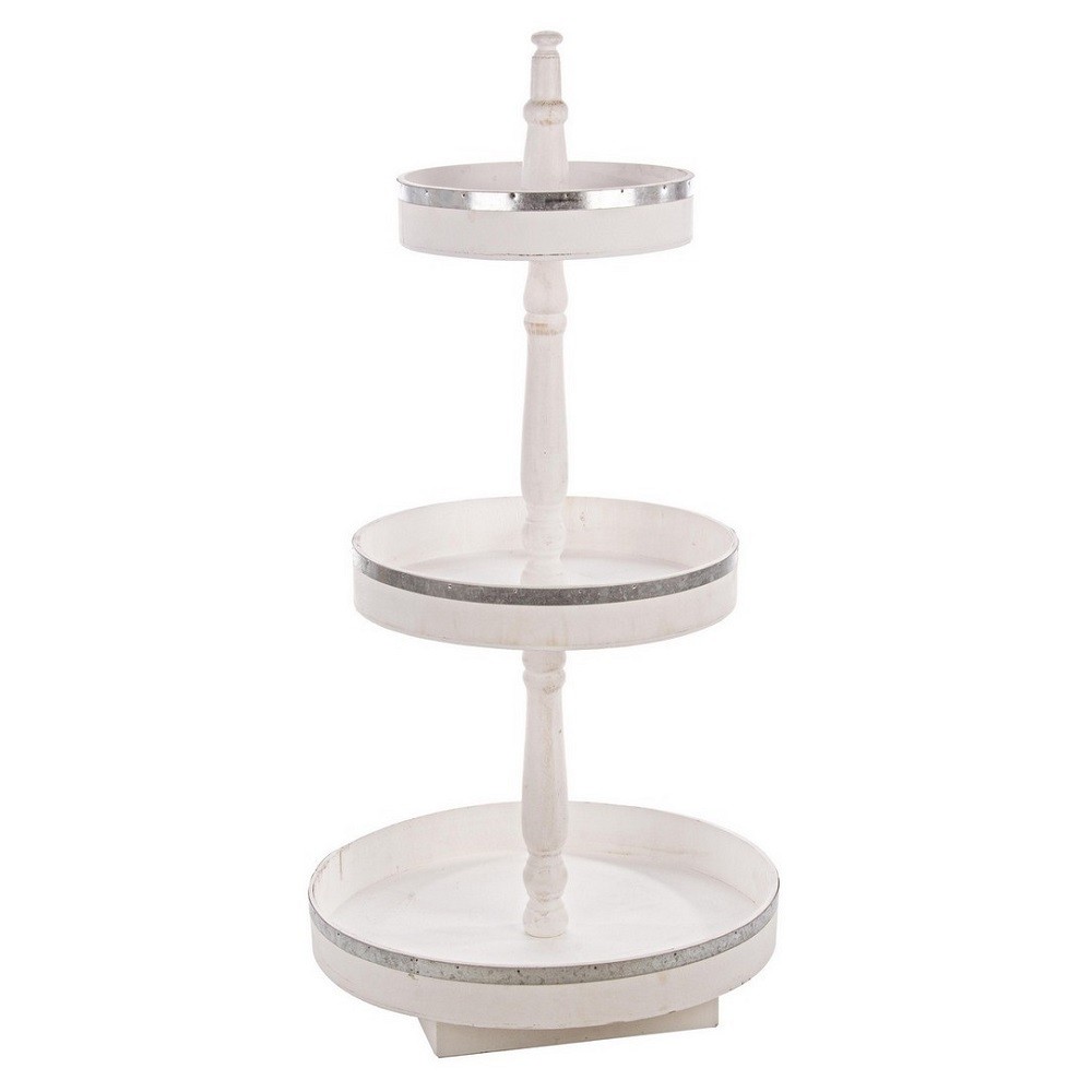 Espositore in legno bianco a 3 piani tondo 50 x 50 x 102 cm