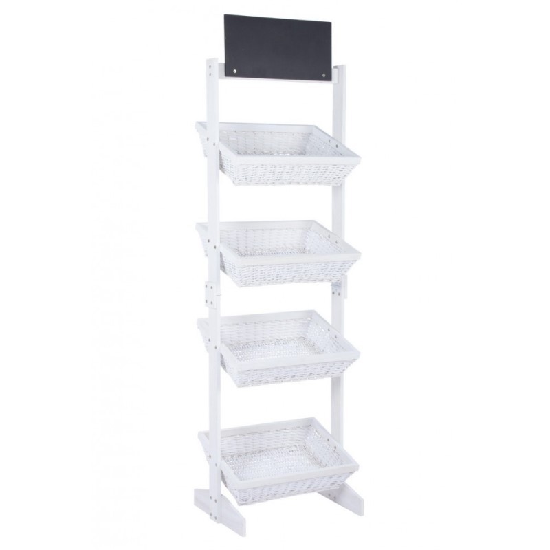 Espositore rustico con 4 cesti in vimini bianco - Dimensioni: 60x42x185 cm
