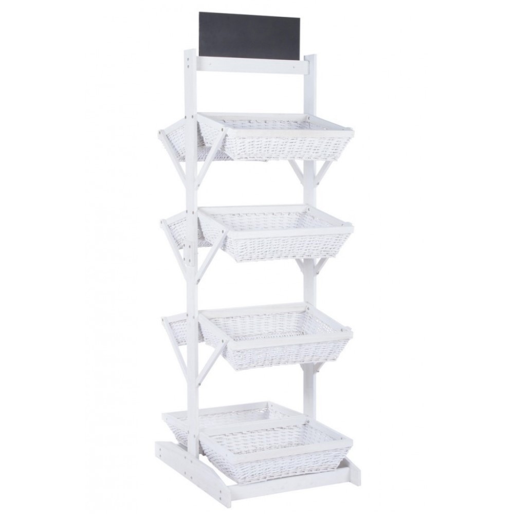 Espositore rustico con 8 cesti in vimini bianco - Misure: 60x80x200 cm